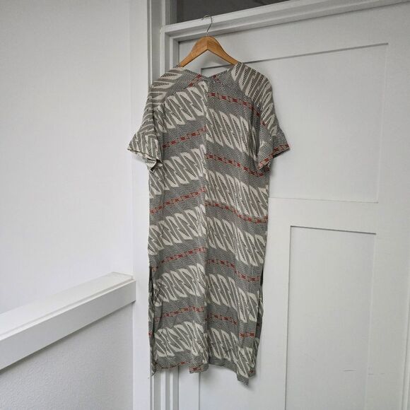 Asceno London x Amelia Graham Silk Kimono Midi Retro Bolt Print Dress in Black - Picture 7 of 13